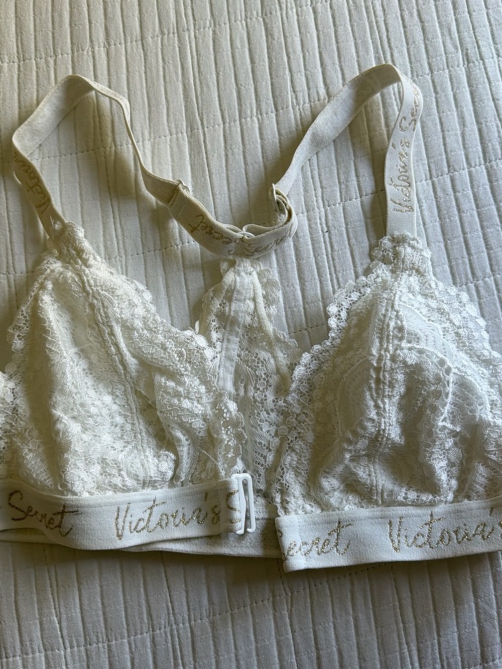 Victoria's Secret Cream Lace Bralette with Branded Elastic Band